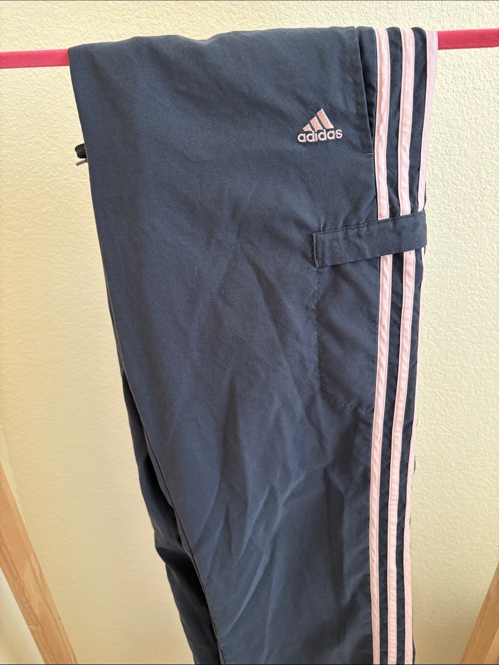 adidas Navy Track Pants with Light Pink Stripes